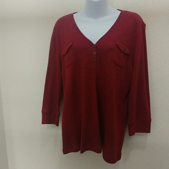 Chaps Denim Red Microstriped Top - Picture 2 of 8